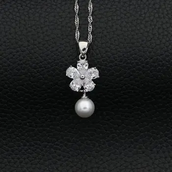925 de Bijuterii de Argint Alb Cubic Zirconia cu Perle Seturi de Bijuterii Pentru Femei Brățări/Colier/Pandantiv/Cercei/Inel