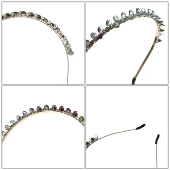 AWAYTR Romantic Colorate Hairband Tiara Coroana Curcubeu Prime Cristal de Cuarț Banda de Metal de Păr Hoop articole pentru acoperirea capului Femeilor de Păr Dotari