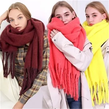 Brand de lux cald iarna tricotate carouri eșarfă pentru femei lână pashmina ciucuri eșarfă doamnelor șaluri și împachetări foulard femme furat