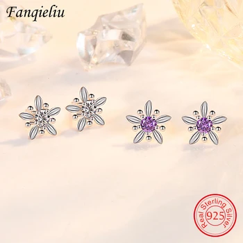 Fanqieliu Alb Cristal Violet Real Argint 925 Cercei Stud Pentru Fete Flori Vintage Bijuterii Femei FQL21434