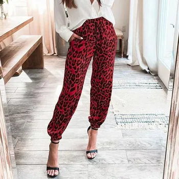 Femei Casual Leopard De Imprimare Glezna Lungime Pantaloni 2021 Talie Mare Cordon Pantaloni Largi Jogger Modă Plus Dimensiune Doamnelor Pantaloni Pop