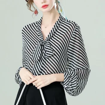 Femei Primavara-Vara Stil Șifon Bluze Camasi Doamna Casual cu Maneci Lungi Guler pentru Papion Liber Blusas Topuri DF4076