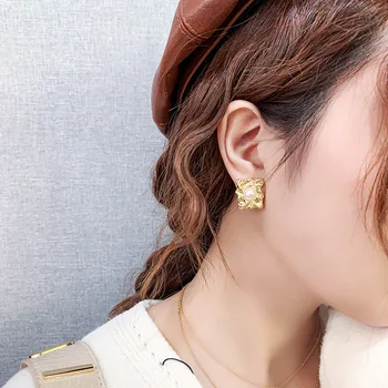 Flashbuy Trendy coreene Culoare de Aur Cercei Stud pentru Femei Inima Pătrat Declarație de Metal Geometrice Cercei Moda Bijuterii de Nunta 0