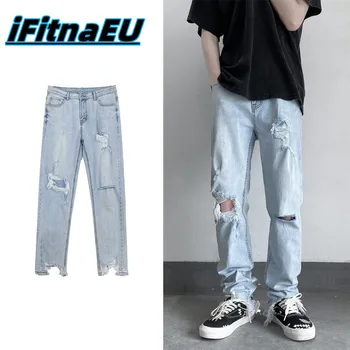 Gaura de Blugi Rupti pentru Barbati Moda coreeană Dresuri Pantaloni pentru Bărbați Hip Hop Femei Casual Trendyol Streetwear Grunge Umflat Dreaptă