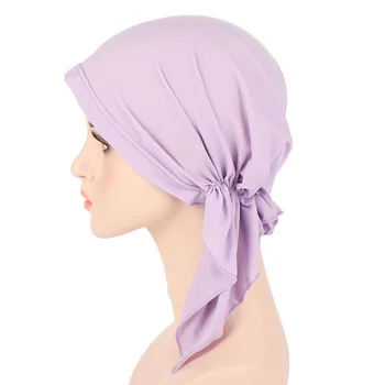Helisopus Nou De Bumbac Elastic Culoare Solidă Înfășurați Capul Eșarfă Musulman Simplu Turban Pălărie Chimioterapie Capac Interior Hijab Accesorii De Par