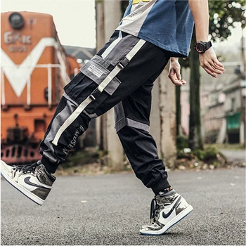 HOUZHOU Negru Pantaloni Barbati Jogging pantaloni de Trening Barbati Pantaloni Cargo de sex Masculin Toamna Japoneză Hip Hop Streetwear-coreean de Îmbinare Bărbați