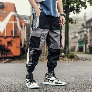HOUZHOU Negru Pantaloni Barbati Jogging pantaloni de Trening Barbati Pantaloni Cargo de sex Masculin Toamna Japoneză Hip Hop Streetwear-coreean de Îmbinare Bărbați 1