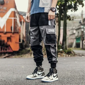 HOUZHOU Negru Pantaloni Barbati Jogging pantaloni de Trening Barbati Pantaloni Cargo de sex Masculin Toamna Japoneză Hip Hop Streetwear-coreean de Îmbinare Bărbați 5