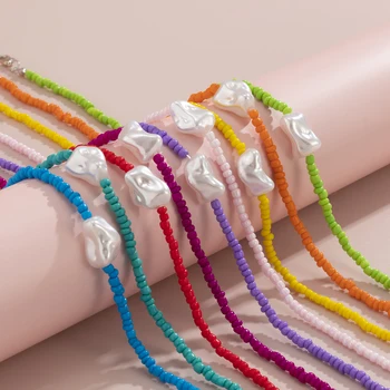 IngeSight.Z 9 Culori de Curcubeu Semințe Margele Scurt Cravată Coliere pentru Femei în stil Baroc Imitație Pearl Guler Coliere Iubitor de Bijuterii