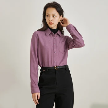 INMAN Bluza Femei Toamna Iarna Fals Două piese de Top a Subliniat Guler Design Simplu Casual Elegant Violet Închis Tricou 2