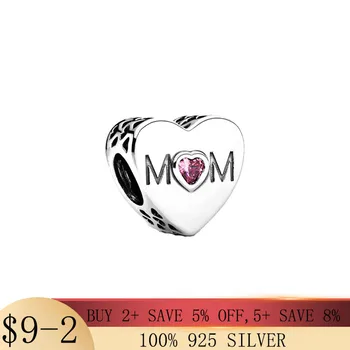 Mama Cadou de Argint 925 Roz Mama Inima Farmecul Margele se potrivesc Originale Femei Brățară Brățară DIY Argint 925 De Bijuterii de Luare 0