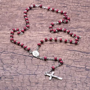 Manual DIY Margele 4*5mm Margele Rozariu Religioasă Catolică Cruce Pandantiv Femei Coliere Rugăciune Accesorii Cadouri Pentru Femei