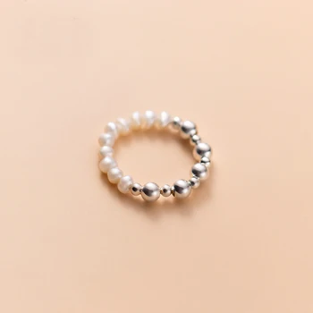 MloveAcc Minimalist Real Argint 925 Moda Dulce Pearl Margele Elastic Inele pentru Femei Petrecerea de Nunta S925 Bijuterii