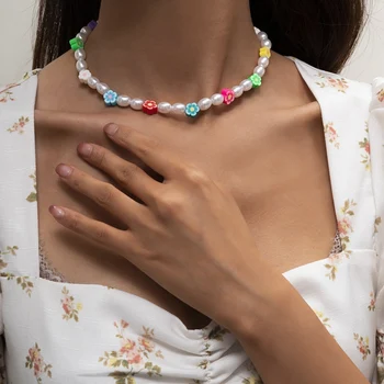 Moda Vintage Perla Cravată Colier Pentru Femei Orezul Colorat Margele Scurt Clavicula Coliere Guler Declarație De Bijuterii Cadou
