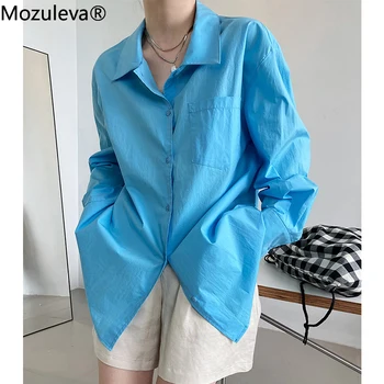 Mozuleva 2022 Toamna Elegante Casual Femei Libere Tricouri de Bumbac, Guler de Turn-down Topuri cu Single-breasted Femei Bluze Femei Blusas 5