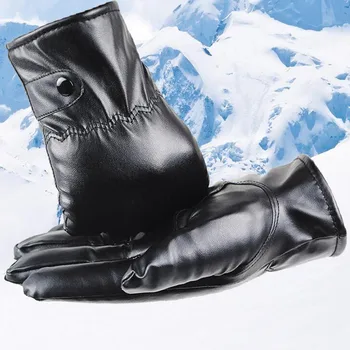 Mănuși de iarnă pentru Bărbați, Femei de Lux din Piele PU Cașmir Cald Mănuși de Conducere Black Touch Ecran Mănuși Impermeabile în aer liber Mănuși cu un deget 5