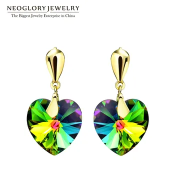 Neoglory Bijuterii Lumină Aur Galben de Culoare Austria Inima de Cristal Picătură Legăna Cercei pentru Femei de Moda 2020 New Sosire 2