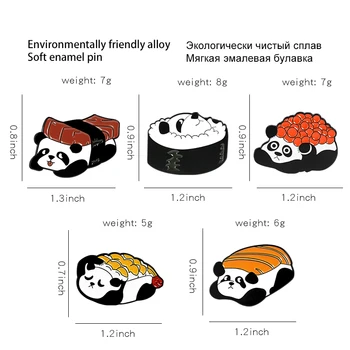 Panda Sushi Email Pin Chineză Urs Rola de Orez Sashimi Grătar Broșe Drăguț Animale și Alimente Insigne Bijuterii Cadou pentru Copii