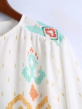 PPYQYKX Za 2021 Vara pentru Femei Tricou Imprimat cu Maneca Lunga Top pentru Femei Boemia Retro Sus Neregulate Tiv Butonul de Plajă, tricouri 2
