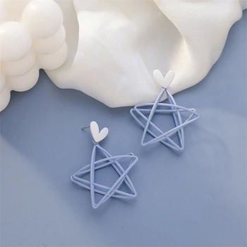 Proaspete albastru adancit-out dublu pentagrama steaua.Cercei pentru în formă de inimă femei, bijuterii noi pentru 2020 SHANGZHIHUA