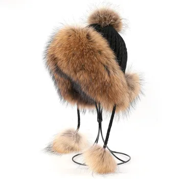 Real Raton Caciula de Blana pentru Femei Naturale Blană de Vulpe Ushanka rusă Pălării de Iarnă Cald Gros de Moda Fete Bombardier Capac Elastic 1