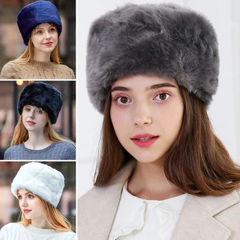 Rusă Femei De Iarnă Schi Moale Earflap Pălării De Moda Rrabbit Faux Blana Cazaci Stil Cald Rotund Capac Plat Pălării De Sex Feminin