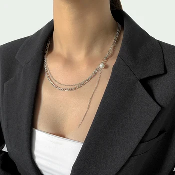 Simplu Stratificat Lanț cu Perla Pandantiv Colier pentru Femei de Moda de Argint de Culoare Cravată Colier Guler 2021 Moda Neck Bijuterii