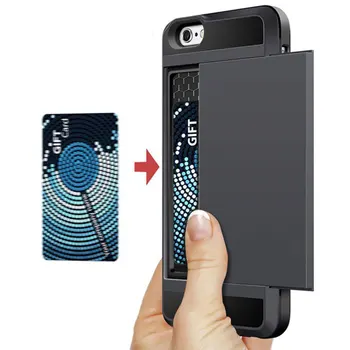 Slide Wallet Credit Card Slot PC Telefon Caz Pentru iPhone 6 7 8 X 6S Plus 5 5S SE 5C Dual Layer TPU Armura rezistenta la Socuri Capacul din Spate