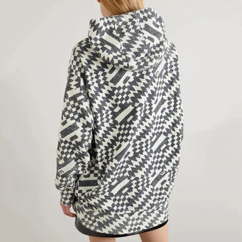 Supradimensionate Imprimat Bumbac Jersey Hanorac Liber Mid-lungime Tricou de Moda Toamna Iarna Streetwear Alb Negru Pulovere