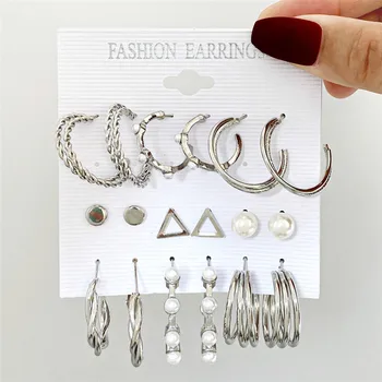 TOBILO Noul Pearl Earring Set de Moda de Culoare de Aur de Metal Earing Fluture Cerc Geometric de Epocă Cercei pentru Femei Bijuterii