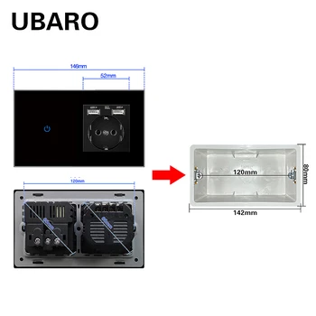 UBARO FR Standard Temperat Pahar de Cristal Panou de Perete de Lumină Touch Comutator&Soclu Senzor combinat Butonul Priza de Alimentare Ac100-240V