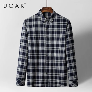 UCAK Brand de Streetwear Cămașă de Primăvară Nou Stil de Moda Casual Mâneci Lungi Guler de Turn-Down Plaid Shirt pentru Bărbați Îmbrăcăminte Homme U6142