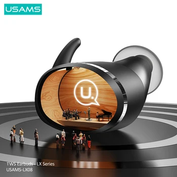USAMS LX08 TWS Cască 5.0 Căști fără Fir Bluetooth HD Apel setul cu Cască Microfon de Anulare a Zgomotului Mini-Căști Pentru Telefon