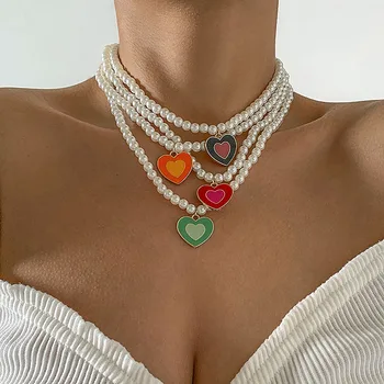 Vintage Elegant Imitație Pearl Pandantiv Inima Colier pentru Femei de Moda Retro Geometrice cu Margele Clavicula Colier Colar Bijuterii