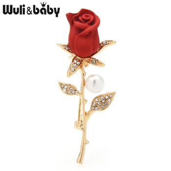 Wuli&copilul Moale Vopsea de Flori de Trandafir Broșe Pentru Femei Pearl Stras Moda Floare Biroul de Partid Broșă Pin Cadouri