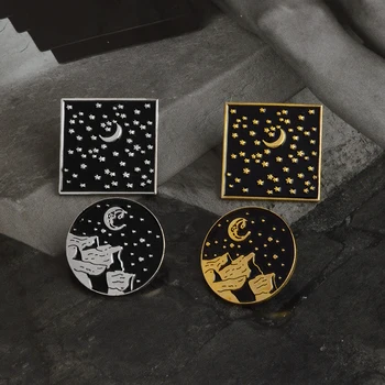 Întuneric serie pin cerul de Noapte Stralucitoare stele si luna email ace insigne personcolor Punk pumnal broșe Tricou sac de bijuterii pin Rever
